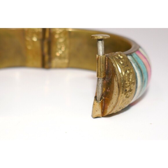 Colorful Brass Pull Pin Hinged Bangle Bracelet - Picture 8 of 12